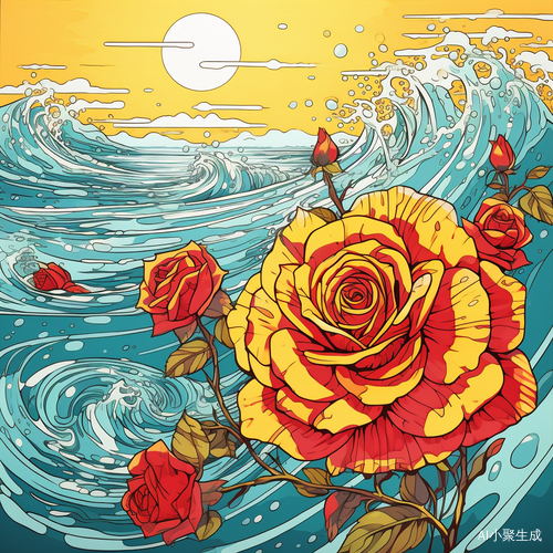 海上玫瑰花海红色玫瑰海水七色黄