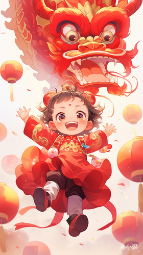 Happy Baby Dragon Takes Flight in Festive Spring Scene