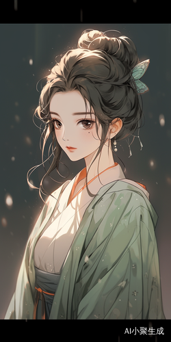 古代汉服女孩与沙雕动画人物的简约背景
