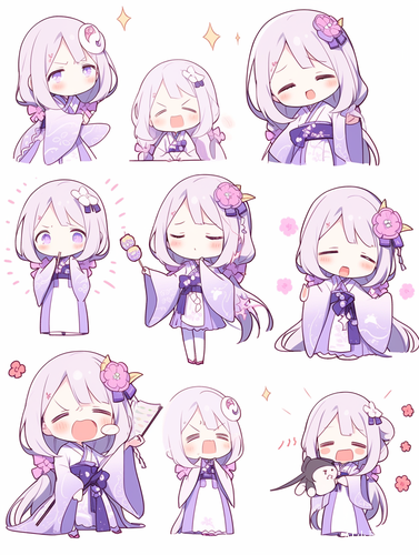 小女孩淡紫色汉服古典精致全身图线条艺术