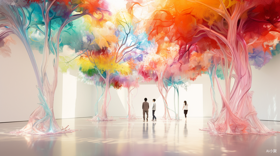 Colorful Paper Sculpture: Ethereal Trees in Indoor Gallery