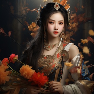 美少女战士穿汉服，吉祥花团锦簇