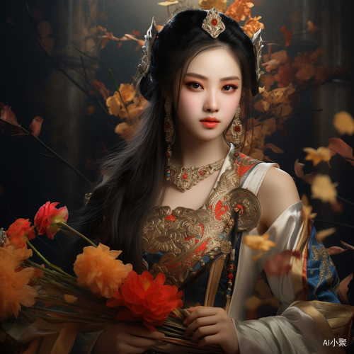 美少女战士穿汉服，吉祥花团锦簇