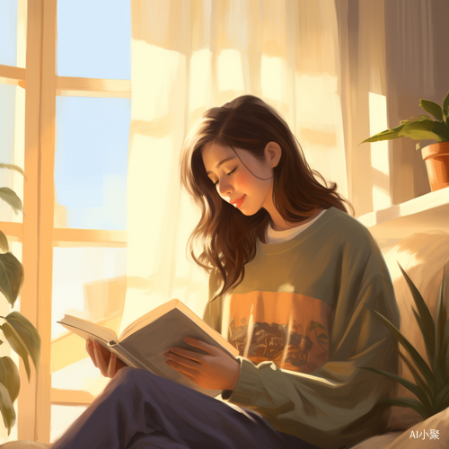 Serene Asian Woman Enjoying Cozy Reading in Peaceful Living Room