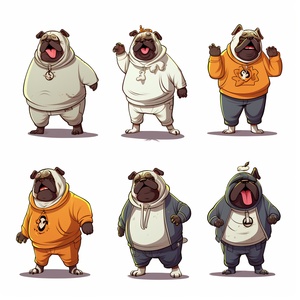 Multiple Poses and Expressions of Cute Dogs and Monkeys