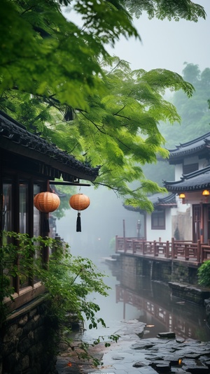 江南烟雨，如诗如画，朦胧中透着婉约之美。细雨丝丝，如同情人的呢喃，诉说着江南的柔情与韵味，超高清摄影。