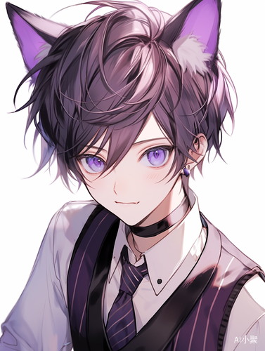 Cute Anime Catboy with Cat Ears and Purple Vest by Shitao