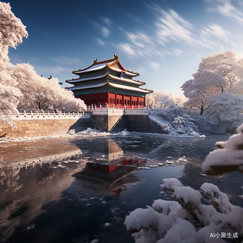 冬日北京故宫壮观飞舞雪花阳光下的美景