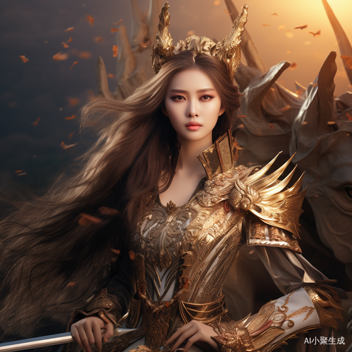 金色战甲美战女神全身照，高质量，脸非常漂亮