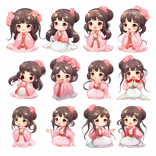 小女孩粉色汉服古典时尚表情图