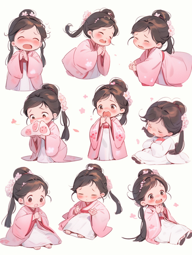 小女孩粉色汉服古典时尚表情图