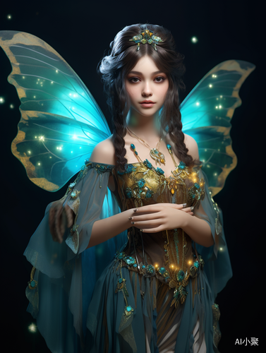 Chinese Girl Holding Turquoise Butterfly with Beautiful Wings