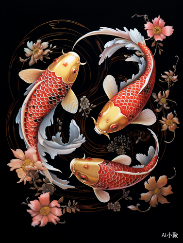 Traditional Japanese Koi Fish Painting with Floating Fish