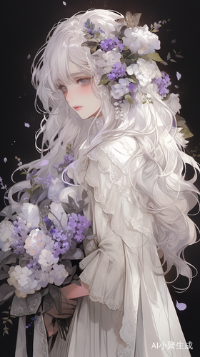 Dark and Brooding Anime Girl with Purple Flowers