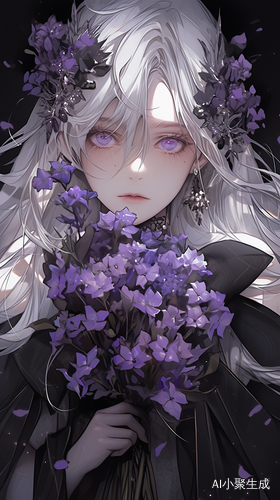 Dark and Brooding Anime Girl with Purple Flowers