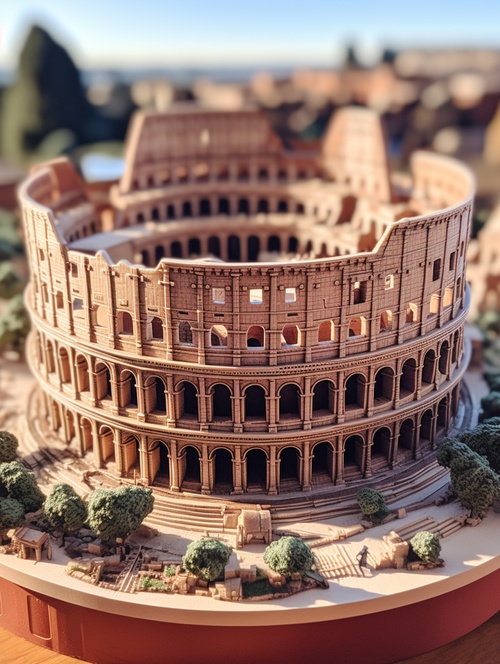 古罗马斗兽场s.mj.runyoKq7eVqA6I miniature, Super cute clay world, isometric view of Ancient Roman Colosseum，cute clay freeze frame animation,tilt shift, excellent lighting, volume landscape, brush rendering, 3D, super detail ar 9:16