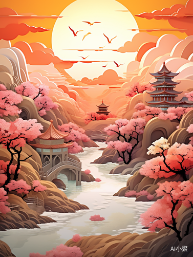 Chinese Landscape Illustration: Multidimensional Paper Cut with Natural Light and Best Quality