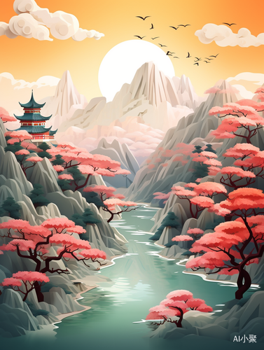 Chinese Landscape Illustration: Multidimensional Paper Cut with Natural Light and Best Quality