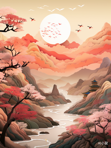 Chinese Landscape Illustration: Multidimensional Paper Cut with Natural Light and Best Quality