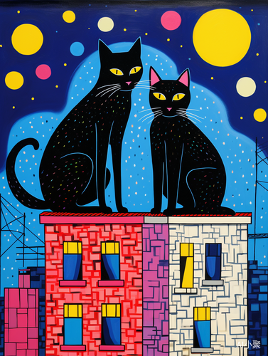 Whimsical Kitties in Vibrant Abstract Style