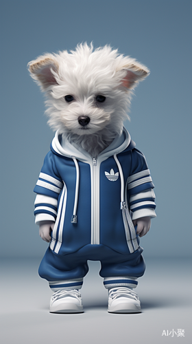 Luxurious Poodlepunk: White and Indigo Adidas Uniform for this Urban Art Dog