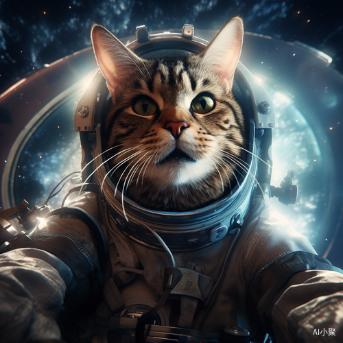 猫穿宇航服在银河系宇宙飞船操控