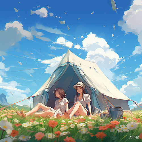 Graphic Illustration: A Delicate and Cute Couple Sitting on a Lawn with a Spectacular Background