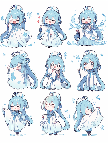 小女孩汉服-古典线条艺术，chibi，9种表情
