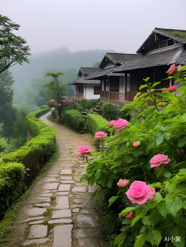 乡村玫瑰，简易小屋下的陶醉