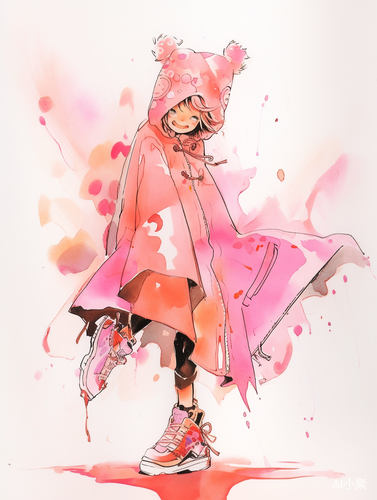 Ralph Steadman's Happy Pink Girl Cartoon