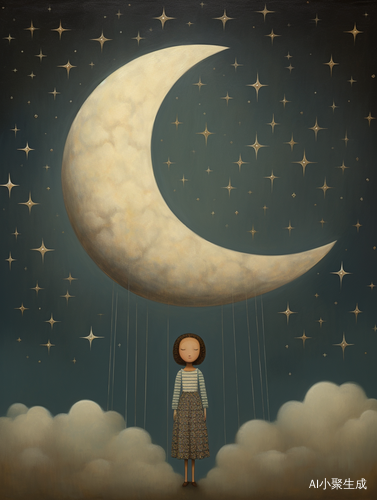 夜晚天空中的月亮与少云