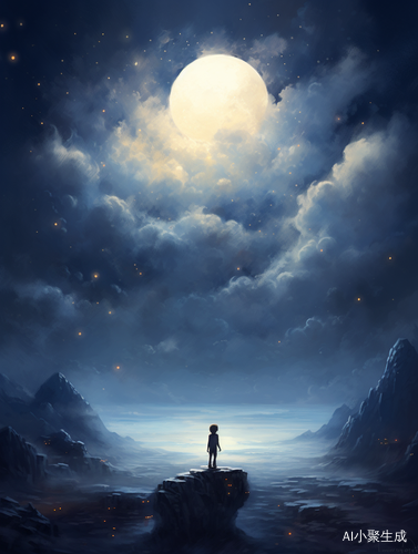 夜晚天空中的月亮与少云