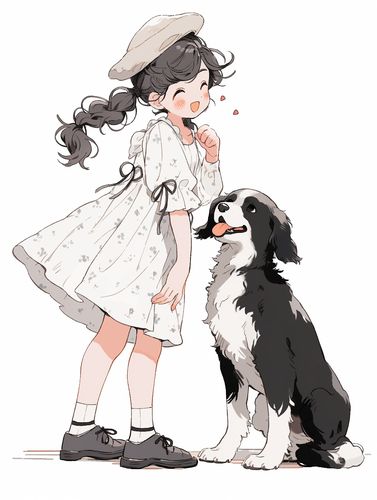 可爱Q版简笔画女孩与雪纳瑞幼犬手账
