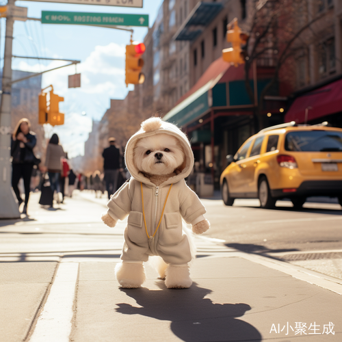 拟人泰迪犬潮流街拍，时尚春日街头装扮