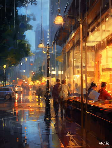 Raindrops on Window in Photorealistic Cityscape Style