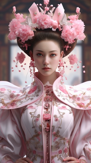 imagine prompt: New Chinese clothes, c4d, pink, v 6 ar q 1 tile video r 4