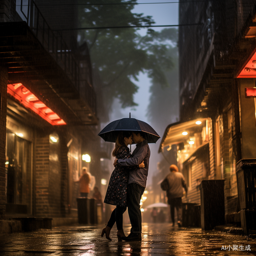 成都古里的雨中拥吻