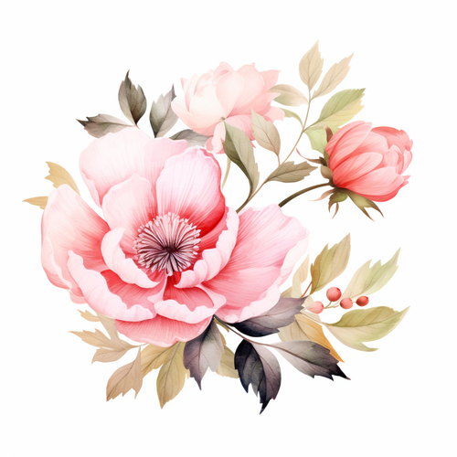 白底复古粉色花卉水彩插画