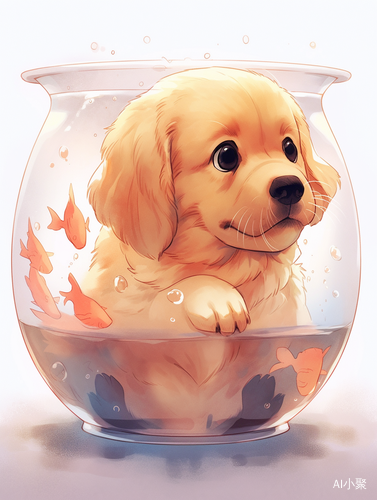 Golden Retriever Baby with Funny Expressions and Cute Fish Tank Interaction