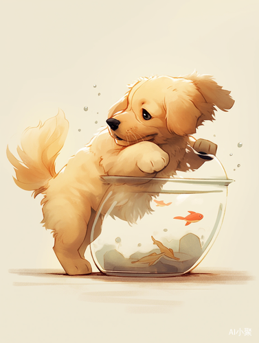 Golden Retriever Baby with Funny Expressions and Cute Fish Tank Interaction