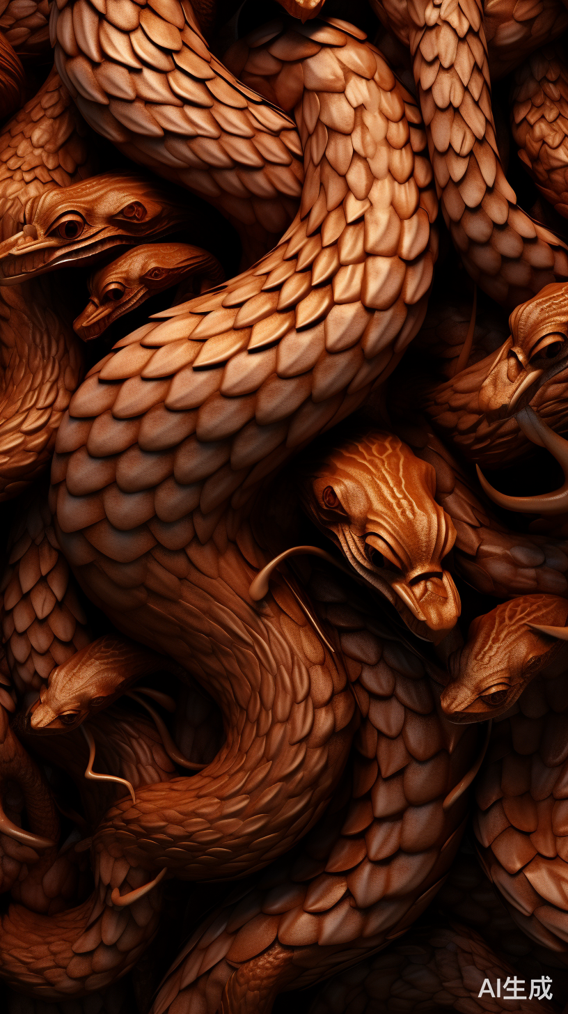 超现实主义的马皮蛇，逼真雕刻的高清景深摄影