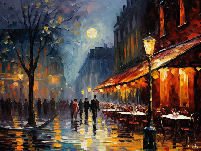 Parisian Street Cafe at Dusk: An Impressionistic Fusion of Monet and Van Gogh