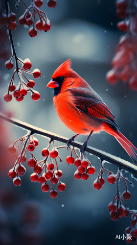 Bird Photography: Red Cardinal in the Snow on a Red Berry Tree