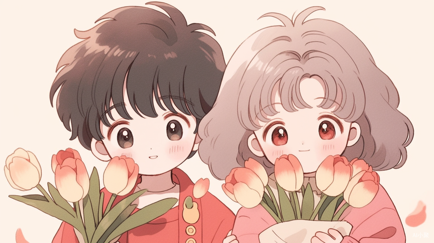 Cute Little Boy and Girl with 90s Anime Style