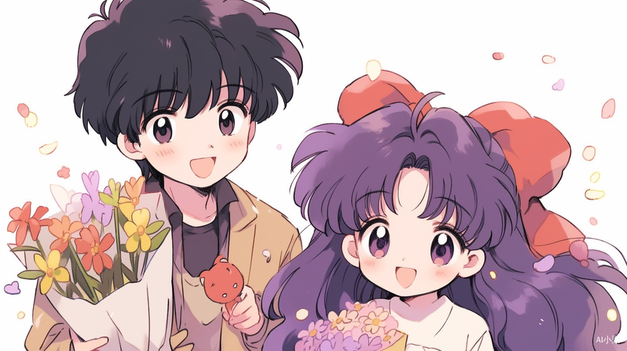 Cute Anime Boy and Girl with Tulip Background