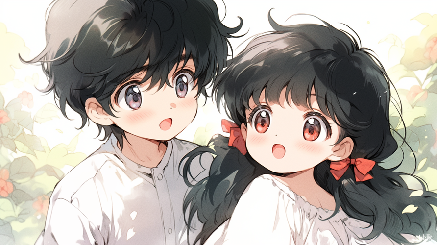 Sweet and Cute 90s Anime Style with Little Boy and Girl