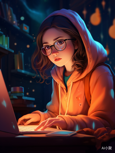 Vibrant Studyblr: Young Chinese Girl in Glasses Typing