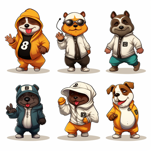 Nine Poses and Expressions of a Cute Dog in KeithHarlem's Graffiti Style