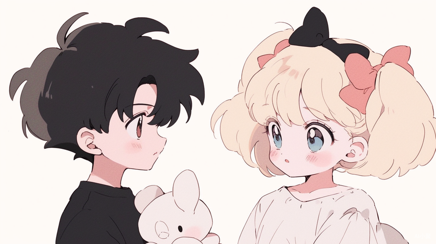 Sweet and Cute 90s Anime Style with Little Boy and Girl