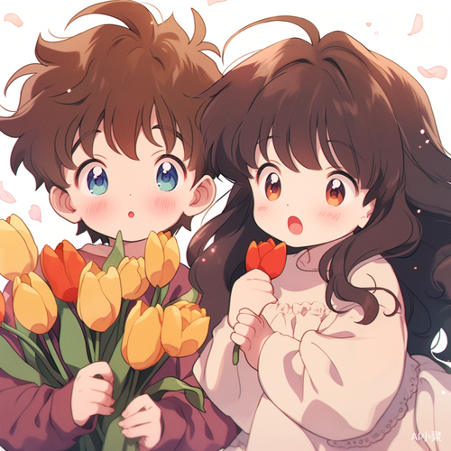 Sweet and Lovely 90s Anime Style with Cute Little Boy and Girl